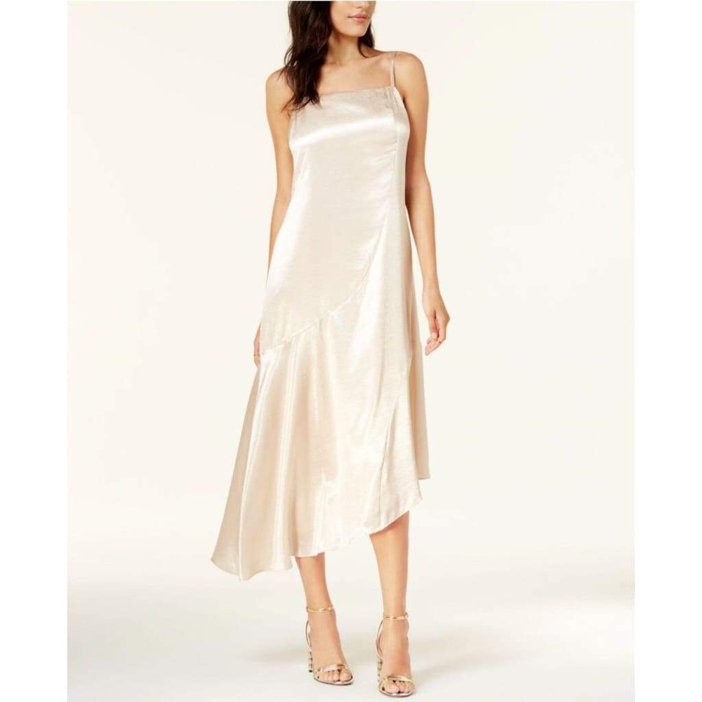 Blush Silky Slip Dress Asymmetrical Hem Rachel Roy
